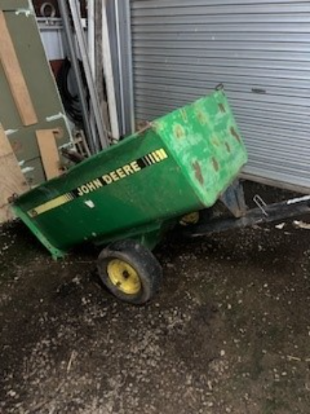 Lot 113 John Deere Ride On Mower Tipping Garden Trailer Vintage All