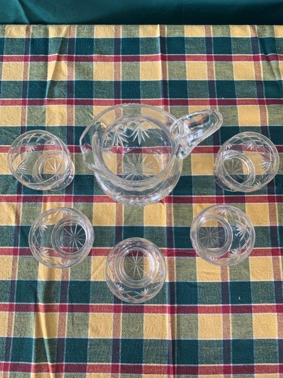 Lot 223 crystal water jug set and 5 glasses AuctionsPlus