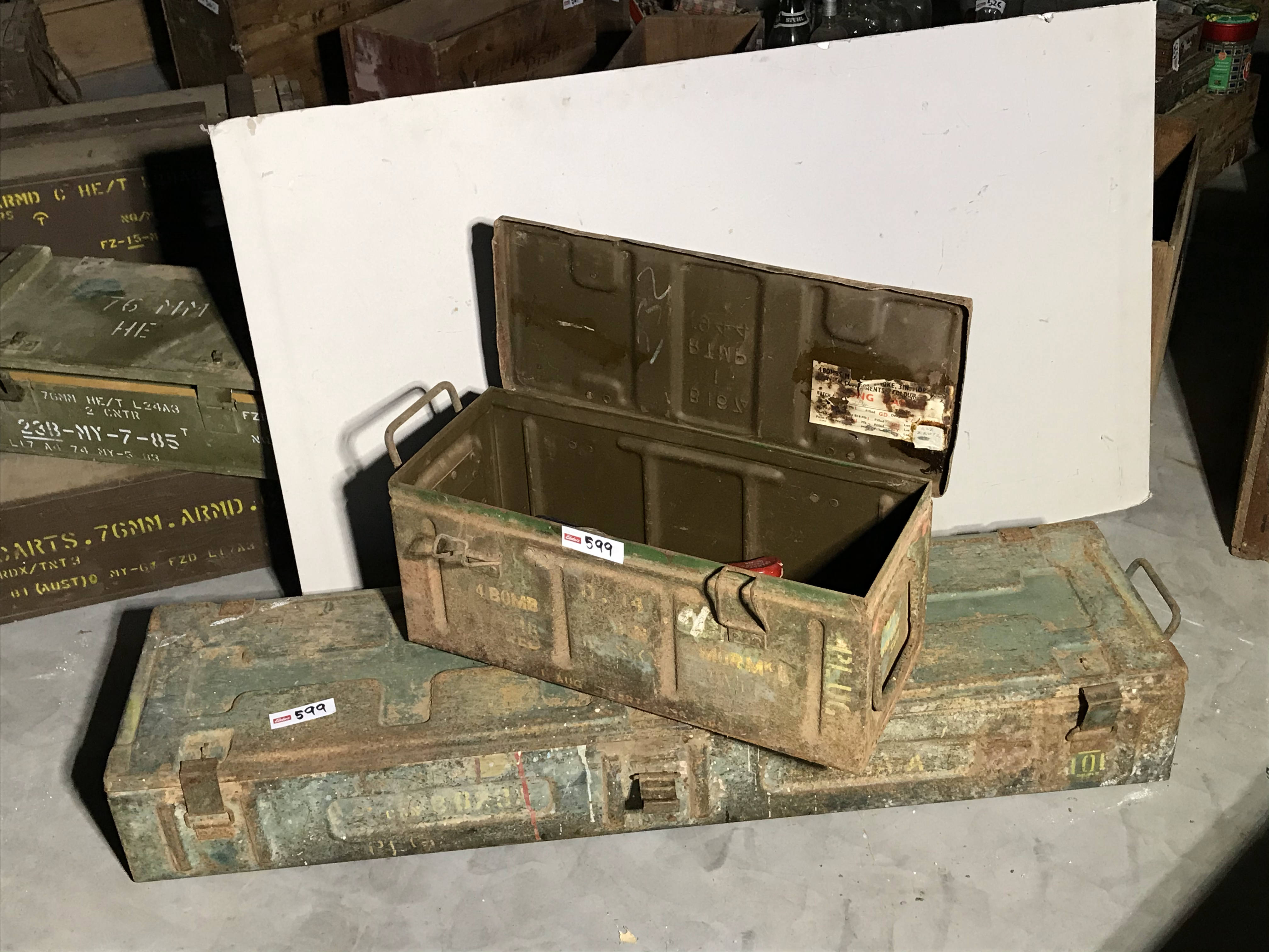 Lot 599 2x Metal Ammo Boxes with Tools AuctionsPlus
