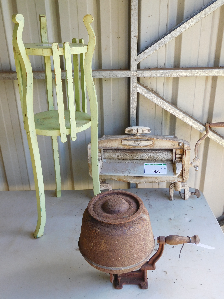 Lot 73 - Vintage Pot Plant Stand, Old Butter Churn & Vintage Laundry