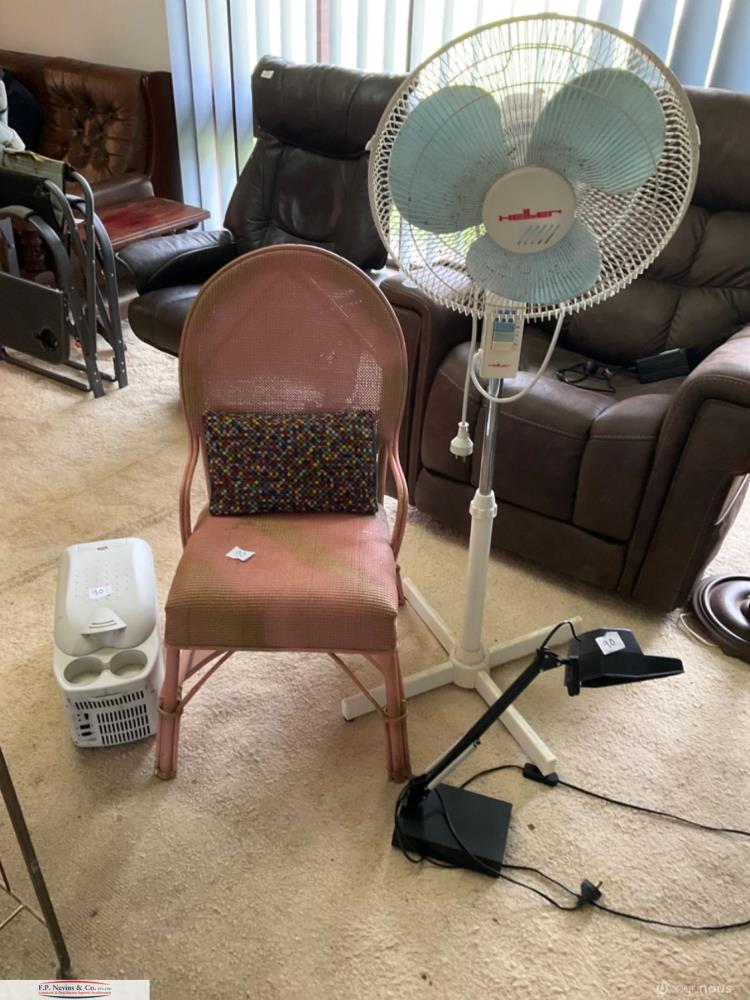 Lot 90 ENGEL Centre console fridge, Fan, Chair & Magnified Desk Lamp