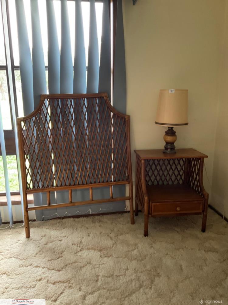 Lot 97 CANE BED HEAD, SIDE TABLE & LAMP AuctionsPlus