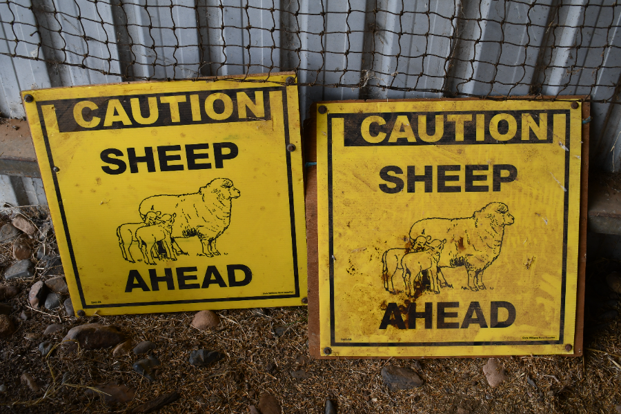 Lot 142 - 2x sheep ahead signs | AuctionsPlus