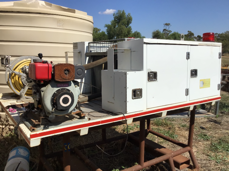 Lot 49 - Tray with Mounted Water Tank & Fire Fighting Equipment ...