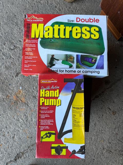 012 · Camp Mattress, Hand Pump, Timber Box (Used)