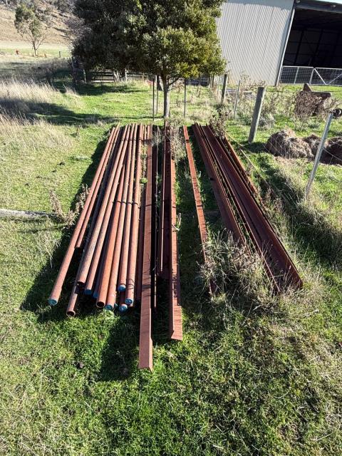 055 · Right Angle Steel x 16 lengths & Steel Pipe 2'' x 17 lengths (Used)