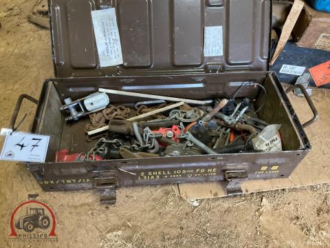 047 · Steel Ammo Box Containing Assorted Fencing Gear (Used)