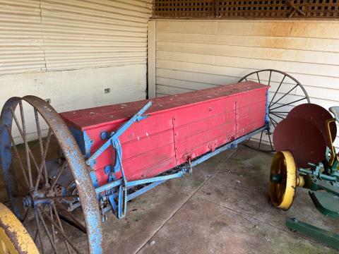 Lot 10 · Seed Drill, Timber Seed Box & Steel Wheels