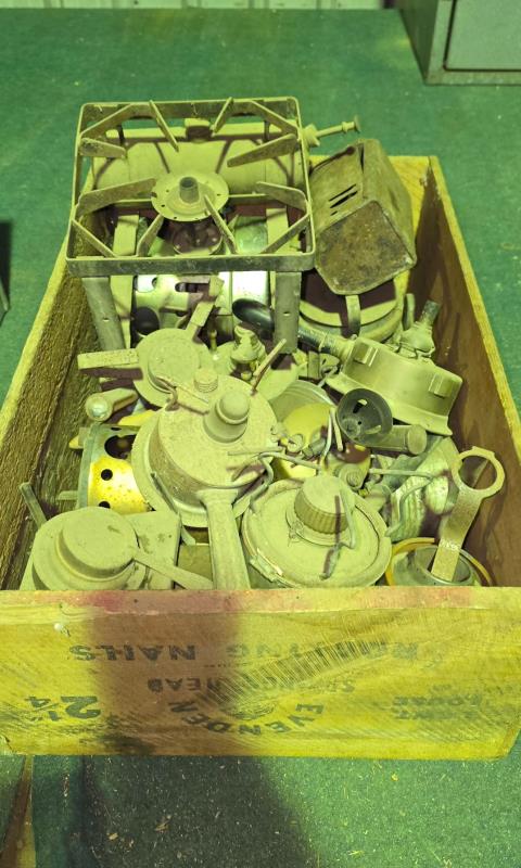 053 · Assortment of Brass Burners and Torches in timber box