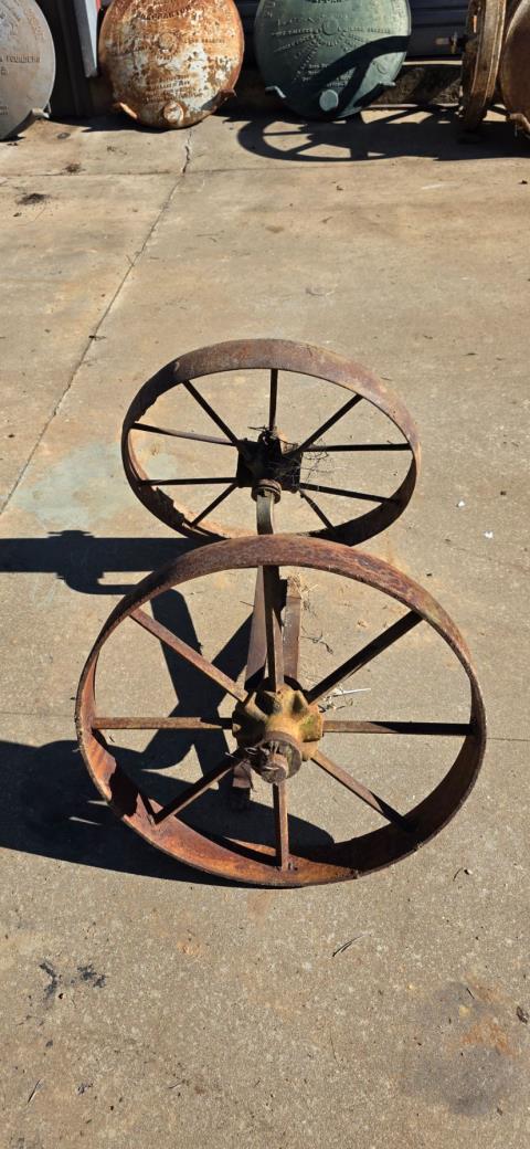 Pair Spoked Cast Wheels