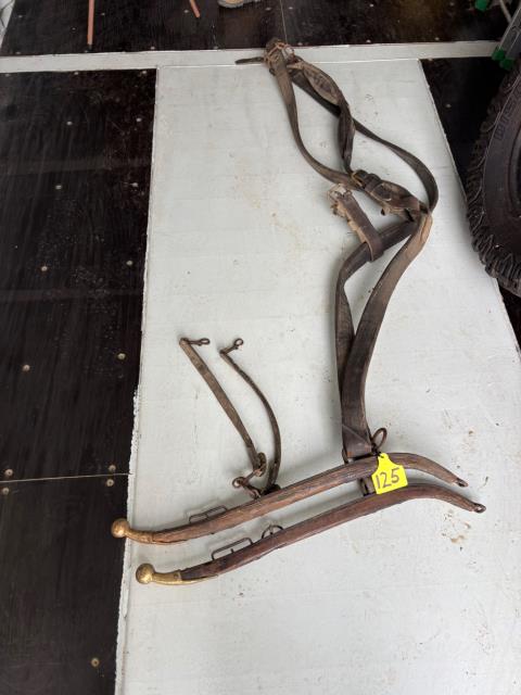 Lot 125 · Antique Brass Topped Hames + Heavy Horse Harness